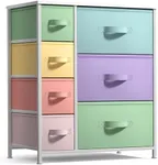 Sorbus Nightstand with 7 Drawers - Bedside Furniture & Night Stand End Table Dresser for Home, Bedroom Accessories, Office, College Dorm, Steel Frame, Wood Top (7-Drawer, Pastel/White)