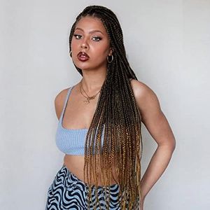 Drag Queen Noir Ombre Moyen Brun Avant de Lacet Perruque Afro Amérique Fait à la Main Boîte Tressé Perruques Synthétique Tresses Longs Cheveux Cosplay Perruques pour Femmes