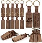 Auihiay 25 Pieces Leather Wood Keychain Blank, Wooden Keychain Blanks with Leather Strap, Unfinished Wooden Keychains for Laser Engraving, DIY Various Key Tags, Wood Crafts Gift