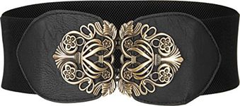 BlackButterfly 3 Inch Wide Waspie Elastic Vintage Buckle Waist Belt (Black, L)