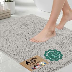 GORILLA GRIP Bath Rug Mat 70x24, Soft Absorbent Chenille, Quick Dry Microfiber Mats, Rubber Backing Washable Shower Floor Rugs, Bathmat Runner, US Designed Bathroom Home Decor Accessories Light Gray