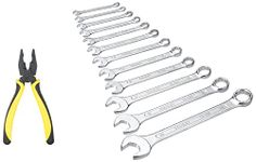 Stanley 70-482 Sturdy Steel Combination 8-Inch Pliers (Yellow and Black) + Stanley 0-964E Combination Spanner Set (12-Pieces)