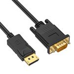 Omivine DisplayPort to VGA Cable 1,8M, 1080P Gold-Plated DP Port Male to VGA Male Cable, VGA to DisplayPort Cable Compatible with Laptop, PC, Desktop, Monitor, Projector