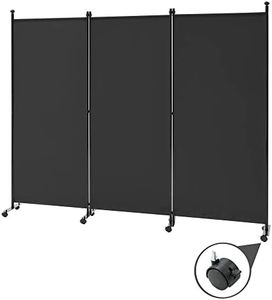 Spurgehom 3 Panel Rolling Room Divider, Folding Partition Privacy Screens, Freestanding Fabric Room Panel, Portable Folding Wall Divider for Office, Room,Restaurant, Hospital (Black)