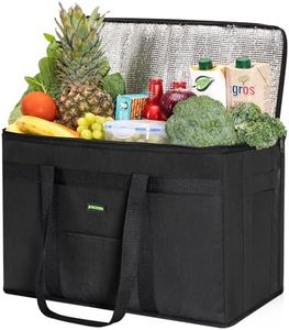 JUNGYOON XXL Insulated Grocery Bags and Cooler Bag for Food Delivery Bag, Collapsible Cooler, Reusable Shopping Bags for Groceries with Zipper Top, Heavy Duty, Stands Upright(Black)