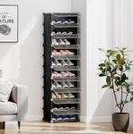 EXVITO 10 Tier Portable Shoe Rack for Home Plastic Shelves Household - DIY Multipurpose Shoe Rack Organizer, Shoe Storage-Shelf with Dustproof Door Entryway for Heels/Slippers/Boots - Black