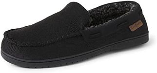 Dearfoams Men's Keaton Memory Foam Moccasin with Wide Widths Slipper, Black Twill, L