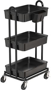 SimpleHouseware 3-Tier Trolley Utility Cart with Hanging Bucket, Black