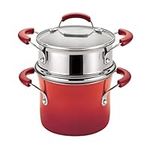 Rachael Ray Porcelain Enamel II Nonstick Covered Steamer Set, 3-Quart, Red Gradient