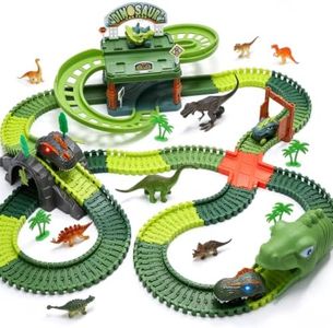 EagleStone 266 PCS Dinosaur Track Toys with Double-Level Parking Garage