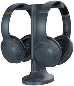 Avantree Duet - Dual Wireless Headphones for TV Watching with Transmitter/Charging Stand 2-in-1, Clear Dialogue Mode & Volume Boost for Seniors, Scalable to 100 Headphones - Blue