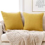 Deconovo Set of 2 Decorative Square Throw Pillow Casess, Solid Pillowcases Corduroy Cushion Covers 50cm x 50cm, 20x20 Inches Grid Cushion Covers for Chairs(Mustard, 2 Pieces)