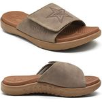 KuaiLu Mens Orthotic Slides Soft Cushion Sport Sandals with Plantar Fasciitis Arch Support Adjustable Open Toe Summer Slippers Slip on Indoor Outdoor Chestnut Size 9