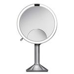 simplehuman ST3024 20cm Sensor Mirror Trio with Touch-Control Brightness, Light Up Makeup Magnifying Mirror, 10x, 5X, 1x Magnification, LED, Dual Light Setting, Rechargeable, Brushed Stainless Steel