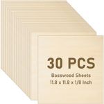 30 Pack 11.8 x 11.8 Inch Basswood Sheets, 1/8 Thin Craft Plywood Sheets, Thin & Unfinished Wood Boards for Crafts, Hobby, Model Making, Wood Burning (300x300x3MM)