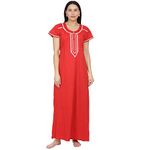 HONEYDEW Women's Hosiery Cotton Printed Night Suit Night Gown Lounge Wear Maxi Sleepwear Nighty (Free Size) Red