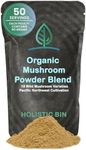 Holistic Bin Mushroom Blend Powder – 19 Wild Harvested Varieties (Lion's Mane, Reishi, Enoki, Mesima, Turkey Tail, Cordyceps, & More) – Adaptogenic Mushrooms – Made in The USA – 50 Grams