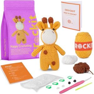 Crochet Kit for Beginners, Beginner Crochet Kit for Adults Kids, Crochet Stuffed Animal Kit, DIY Knitting Kit, Amigurumi Crochet Starter Kit with Step-by-Step Video Tutorials（Deer）