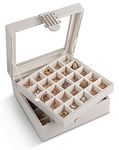 Glenor Co Earring Organizer - Classic 50 Section Jewelry Box/Case/Holder for Earrings, Rings, Necklaces, Jewelry, Cufflinks or Collections -2 Layer Small Compartments with Large Glass Top - Grey