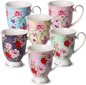 BTaT- Coffee Mugs, 12 oz, Set of 6, Floral Mugs, Porcelain Bone China, Tea Mug, Coffee Cups, Coffee Mug Set, Large Coffee Mugs, Coffee Cups Set, Mugs for Coffee, Tea Cups, Tea Mugs