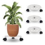 Sharpex Pack of 4 Metal Caddy Iron Dolly on Round Rack Rustproof Sturdy Potted Indoor Outdoor Plant Stand/Trolley With Locking Wheels for Balcony, Living Room, Home and Garden (White)