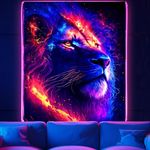 Blacklight Lion Tapestry Wall Hanging, Space Lion Male Galaxy Decor Tapestry for Bedroom, UV Reaction Colorful Wall Art Backdrop Tapestries for Men Girl Dorm Living Room Party (51inch X 60Inch)