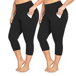 yeuG Plus Size Capri Leggings for Women-High Waisted Tummy Control Leggings Stretchy Spandex Workout Black Yoga Pants, 01-black,black, 4X-Large