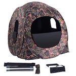 GYMAX Hunting Blind, 3 Persons Pop Up Ground Blind with Hub System, Carry Bag for Deer & Turkey, Camo Hunting Tent with 360 Degree View See Through Portable Durable Deer Blind