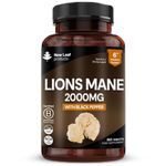 Lions Mane Mushroom 2000mg - 365 High Strength Vegan Tablets - Lion's Mane Supplement with Black Pepper - Lion's Mane Mushrooms Extract (Not Powder or Capsules) Made in The UK by New Leaf Products