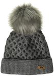 Trespass Womens Pom Pom Hat Chunky Cable Knitted with Leatherette Badge Dark Grey