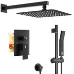 SR SUN RISE 12 Inch Slide Bar Shower Faucet Luxury High Pressure Shower Heads and Handheld Spray Combo Set Wall Mounted Shower System Included Valve and Trim Kit, Matte Black