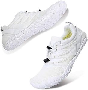 JIASUQI Womens Water Shoes Quick Dry Barefoot Rubber Sole for Swim Diving Surf Sports White, 6 Women/4.5 Men