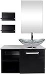 ARTETHYS Bathroom Sink Cabinet, Bathroom Vanity Units with Basin, 70cm Modern Bathroom Wall Cabinet with Cloakroom Silver Glass Vessel Sink