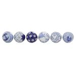 Deco 79 Ceramic Floral Handmade Glossy Decorative Orbs & Vase Filler with Varying Patterns, Set of 6 3" D, Blue