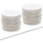 SWTOOL 60 Feets /20 Yards Metal Silver Link Chains, Iron Bulk Curb Chain for DIY Craft Jewelry Chain Making, 2 Rolls x 10 Yards (Silver)