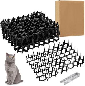 10 Pack Cat Scat Mat with Spikes, Humane Cat Repellent Mat for Garden & Indoor, 20x15cm Anti-Cat Prickle Strips, Pet Deterrent Dig Stopper for Dogs, Foxes, Wildlife, Includes 8 Garden Pegs
