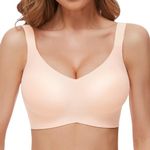 MOEOZLLO Buttery Smooth Bras for Women Full Coverage Wireless Bras No Underwire V Neck T-Shirt Bralette with Extra Bra Extender Beige-XXL