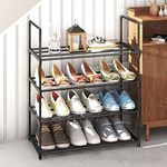 NBEST 4-Tier Shoe Rack, Stainless Steel Shoe Storage Organizer, Hold up to 15 Pairs of Shoes, Stackable Shoe Tower for Living Room, Entryway (Black 55cm 4-Tier)