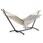 VonHaus Hammock with Stand - Freestanding 1 Person Striped Hammock Seat with Steel Frame - Polycotton Material & Adjustable Frame for Garden - Travel Bag for Beach, Camping & Outdoors - Blue & White