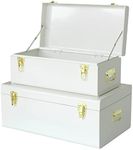 Vixdonos Metal Trunk Decorative Storage Box Set of 2 College Dorm Chest with Handle (White)