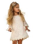 APRIL GIRL Flower Girl Dress, Lace Dress 3/4 Sleeve Dress, White, 14-16 Years