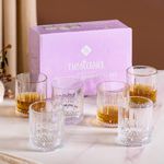 Nestasia Set of 6 Glasses (250ml) | Elegant Ribbed Design, Thick-Walled, Durable & Dishwasher Safe | Perfect for Bourbon, Scotch, Whiskey & Gifting