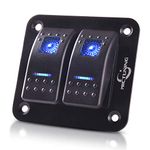 MICTUNING 2 Gang Rocker Switch Panel with Blue LED Light 12 24V 5 Pin On Off Toggle Switch for Car Boat Trunk