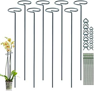 JIALWEN 8 Pack 60cm Plant Support Stakes, Garden Single Stem Metal Plant Support Stake with 10 Plant Ties and 10 Plant Clips for Flowers Tomatoes Lily Peony Rose Flower Stem