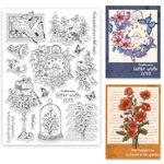 ORIGACH 8.3 by 11.7 Inch Medieval Retro Theme Clear Stamps for Card Making Vintage Flowers and Birds Transparent Silicone Stamps for Junk Journal DIY Scrapbooking and Album Decorative