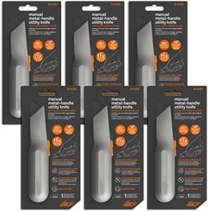 Slice 10490 Metal-Handle Utility Knife, Finger Friendly Ceramic Blade, 3 Cutting Depths, Comfortable Heavy Metal Grip, Stores Extra Blade - 6 Pack