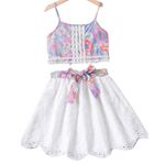 MENSBIT Baby Girl Skirt Outfits Floral Print Strappy Vest Top and Lace Belted Skirt Sets (Baby Girls, Pink, 2 years)