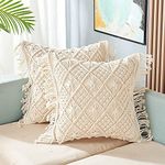 ACN Kohinoor | Macrame Cushion Cover 16 X 16 Inch Handmade Soft Boho Cotton Pillow Case For Sofa Set Bed Living Room Bedroom In Premium Canvas Fabric With Back Zipper, Off-White, 1-Piece, 1 tc