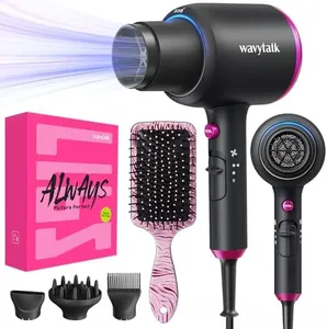 Wavytalk Professional Black Ionic Hair Dryer for Women with Diffuser, 1875W Ceramic Blow Dryer, 4 Attachments for Fast Drying, Light and Quiet