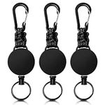 Retractable Keychain 3 Pack Heavy Duty Carabiner Badge Holder Badge Reel ID Holder with Steel Cord Extendable Key Ring